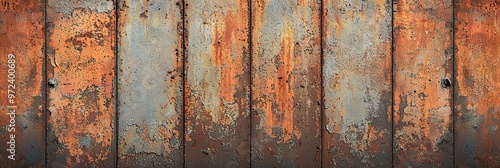 Rusty metal, corroded and varying in color from orange, brown and grey, creates a rough and aged surface