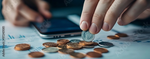 Closeup Hands Counting Coin...