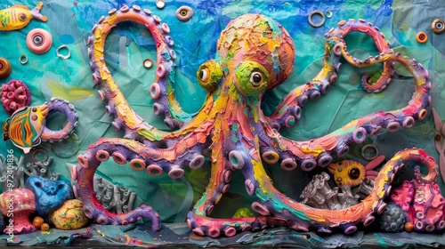 Wallpaper Mural Colorful Plasticine Octopus with Unique Tentacles in Underwater Scene Torontodigital.ca