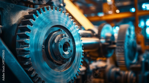 Close-up of mechanical gears inside a large machine