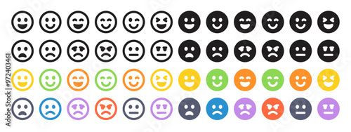 Set of emoticons with different moods. Emoji faces collection. Emojis flat style. positive and negative in line style. Vector illustration.
