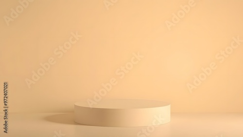 Minimalist Beige Abstract Background with Round Pedestal