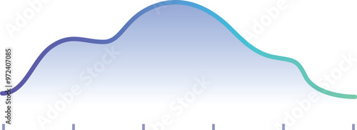 Simple and clean blue gradient line graph is going up and down showing growth and decline over a period of time