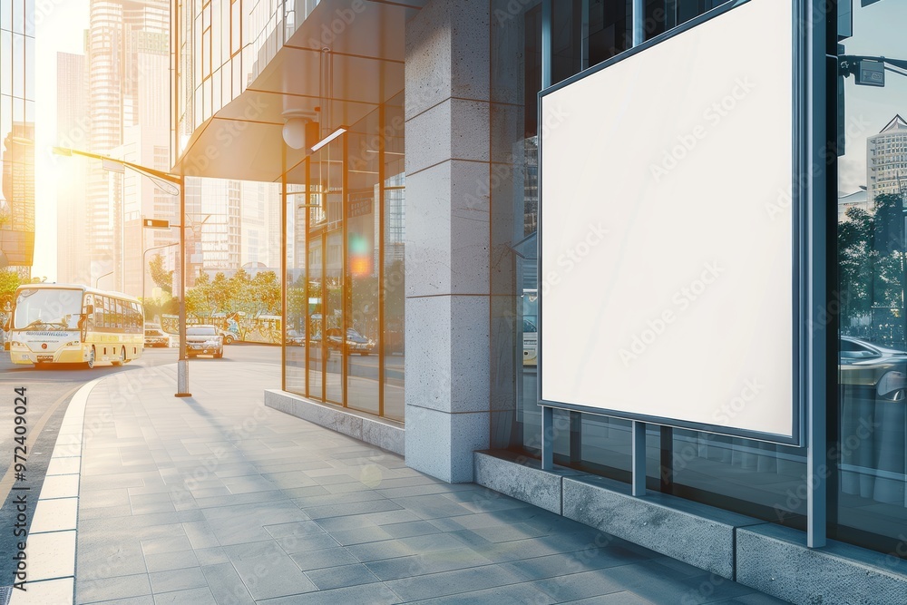 custom made wallpaper toronto digitalClear Empty Blank Poster Mockup Displayed on City Bus Stop Wall.