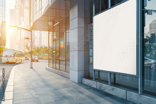Wallpaper Mural Clear Empty Blank Poster Mockup Displayed on City Bus Stop Wall. Torontodigital.ca