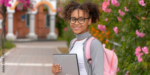 Fashion Portrait of African American Teen Girl with Laptop | Online Learning, Tech Savvy Student