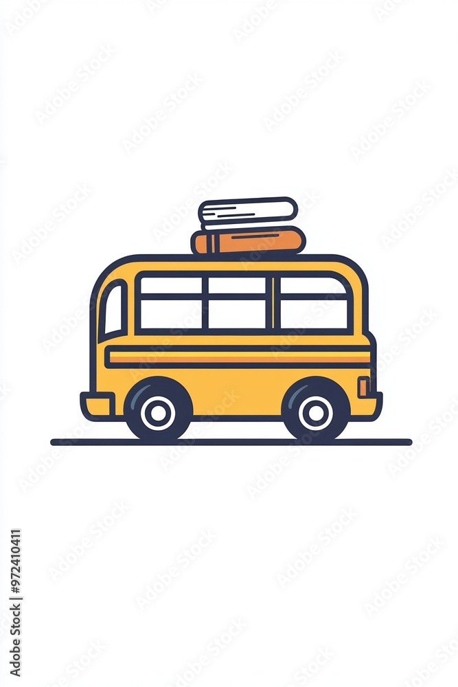 A minimalist icon design of a yellow school bus with two books stacked on top. The clean lines and simple color scheme make it an ideal symbol for educational or transportation themes A minimalist icon design of a yellow school bus with two books stacked on top. The clean lines and simple color scheme make it an ideal symbol for educational or transportation themes
