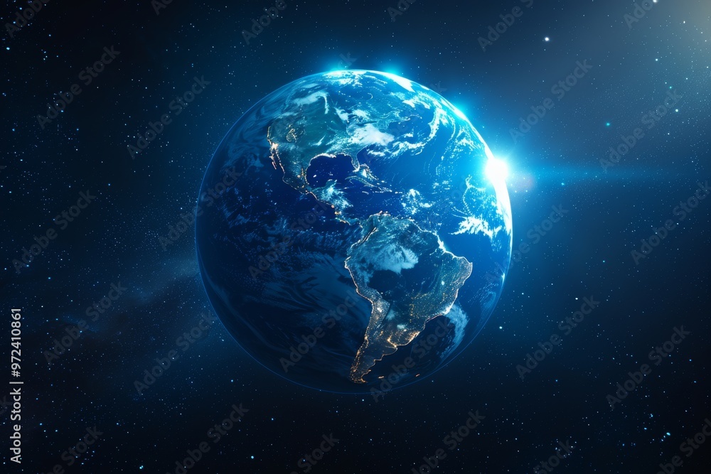 Earth from Space Glowing with Lights Representing Global Connectivity Earth from Space Glowing with Lights Representing Global Connectivity