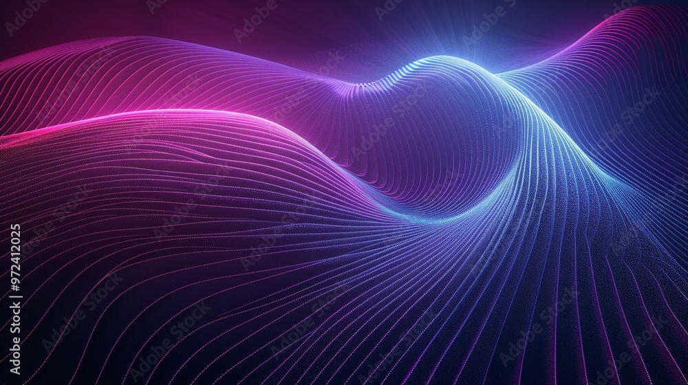 Fototapeta premium Vibrant wave lines in pink and blue colors create a mesmerizing digital abstract design showcasing motion and depth.