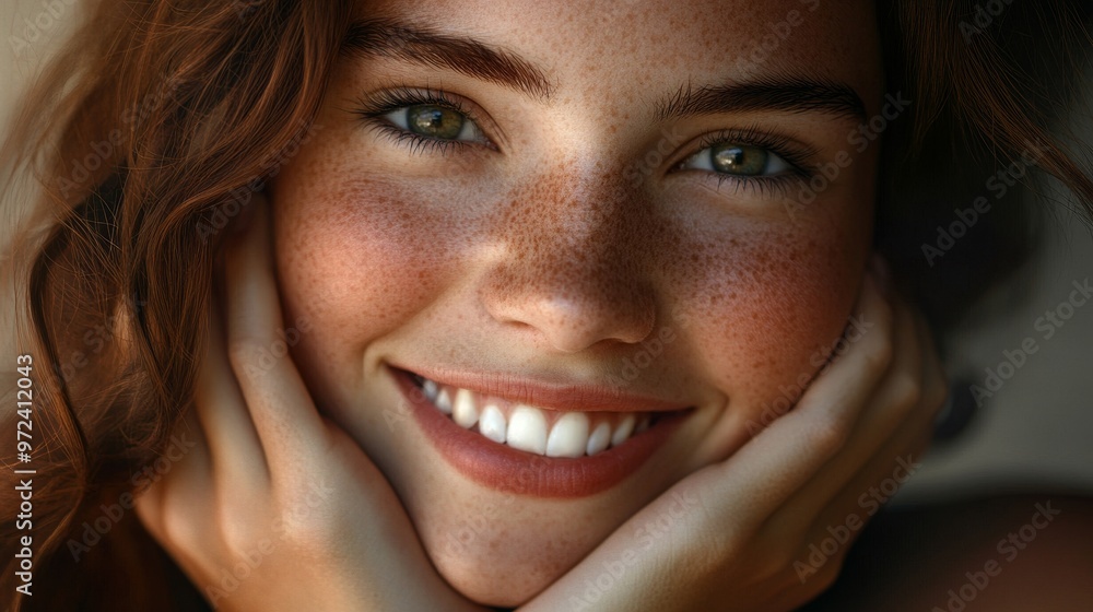 Radiant Young Woman with Flawless Smile in Soft Afternoon Light Radiant Young Woman with Flawless Smile in Soft Afternoon Light