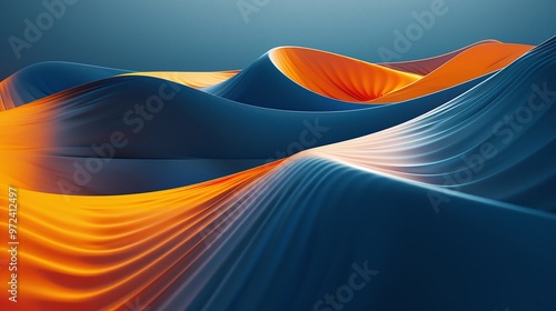 Vibrant waves of color flow smoothly, creating a dynamic visual experience of harmony and contrast in art and design. Product presentation background. photo