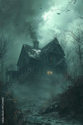 A Foggy and Creepy Abandoned House in the Woods