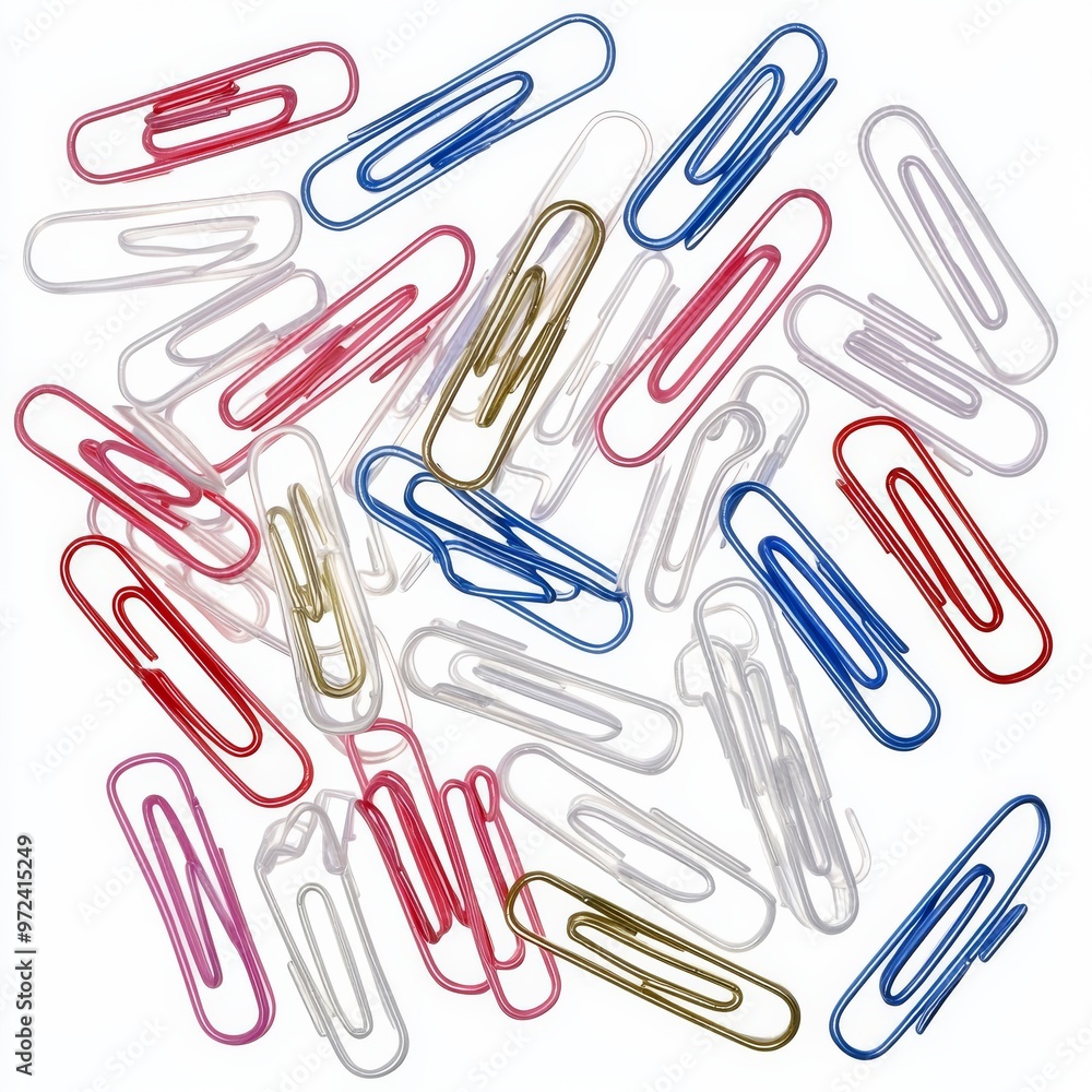 Assorted Paper Clips Isolated on a Clean Background for Office Use. Assorted Paper Clips Isolated on a Clean Background for Office Use.