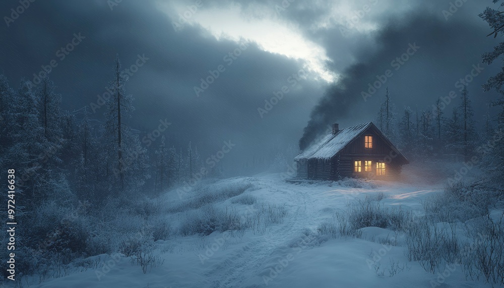 A Small Cabin in a Snowy Forest with a Path Leading to It A Small Cabin in a Snowy Forest with a Path Leading to It