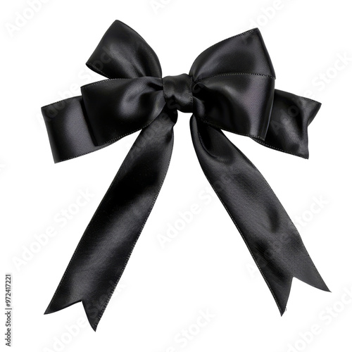 Elegant Black Satin Bow with Looped Design and Long Tails.