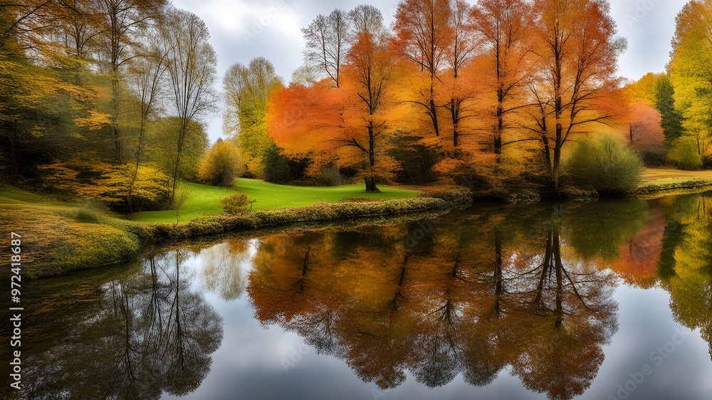 Fototapeta premium pond with autumn