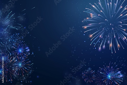 Firework Display on Dark Blue Background for New Year Celebration.