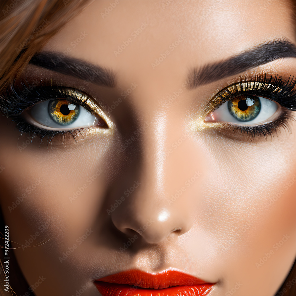 Fototapeta premium Close-up portrait of a beautiful young woman with bright makeup.
