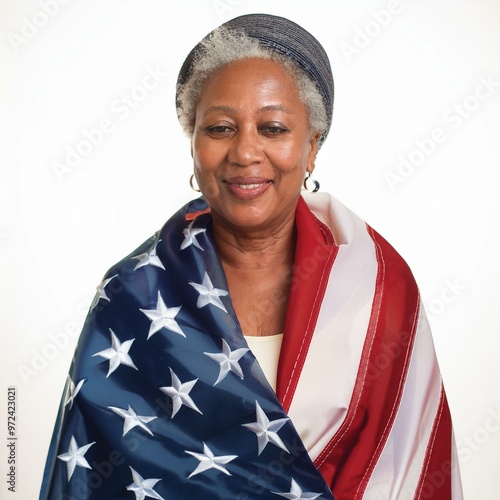 people wrapped by the USA flag, AI generated photo