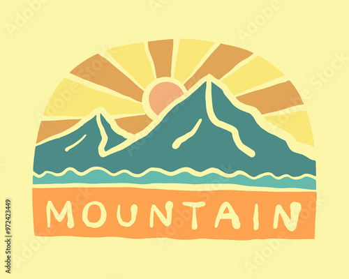 The mountain and nature wild hand drawing design for t shirt, badge, sticker illustration