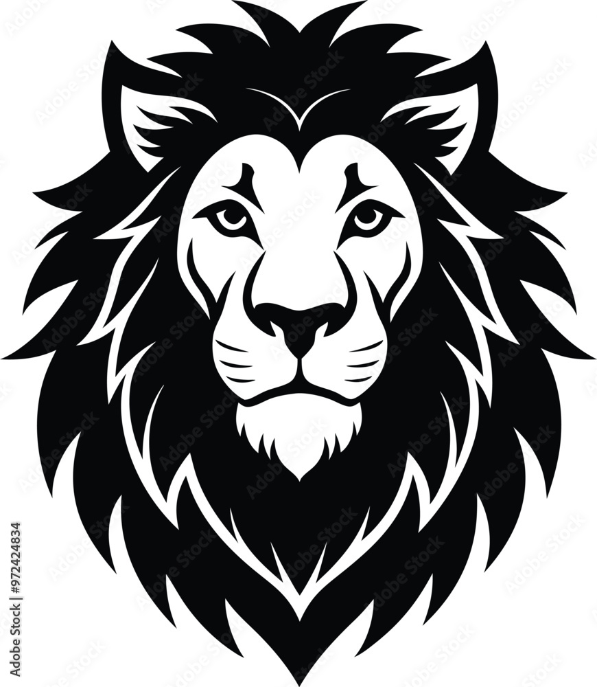 Obraz premium lion head black vector illustration silhouette, Print