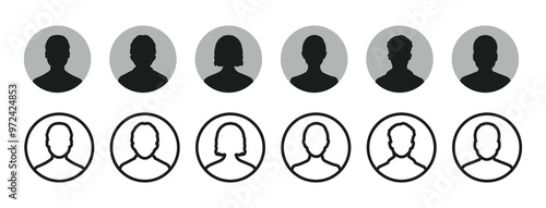 User avatar vector icon flat designs set. Man and woman vector profile signs set. User account vector symbols