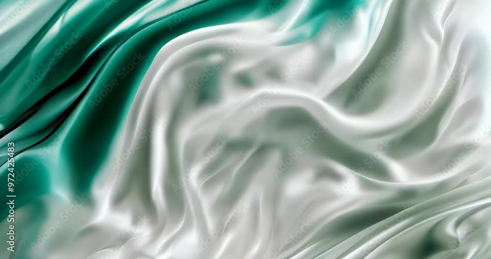 Fluid abstract silk waves in green and white for slow motion video background and modern design Fluid abstract silk waves in green and white for slow motion video background and modern design