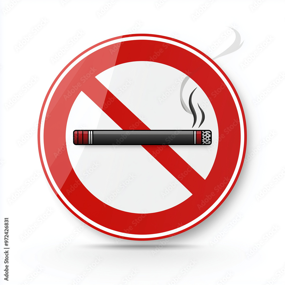 A red circle with a white border and a black cigarette in the middle. The circle says A red circle with a white border and a black cigarette in the middle. The circle says