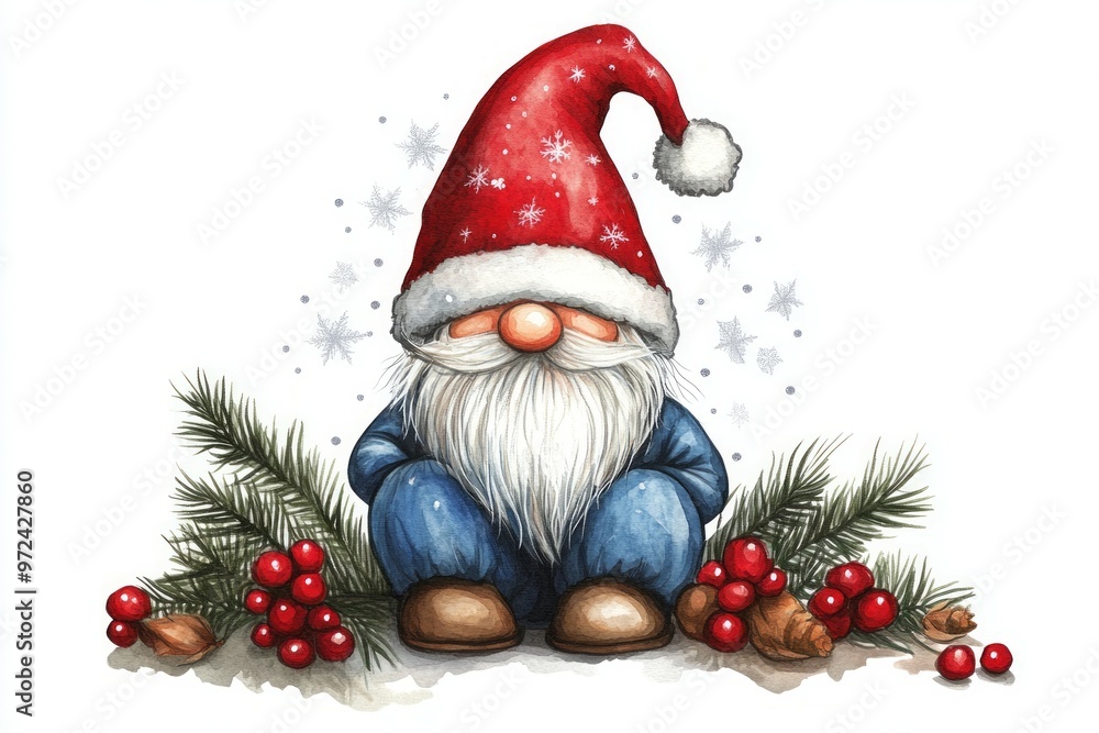 Set of Christmas gnomes illustrations with gingerbread gift boxes Set of Christmas gnomes illustrations with gingerbread gift boxes