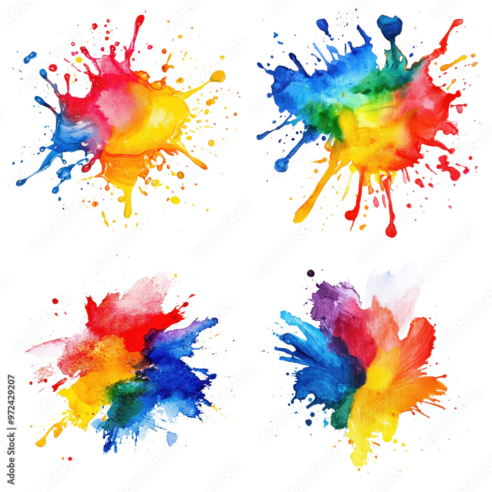 Fototapeta premium Explosive Color Bursts in Primary Colors for Dynamic and Energetic Artworks Isolated on Transparent Background