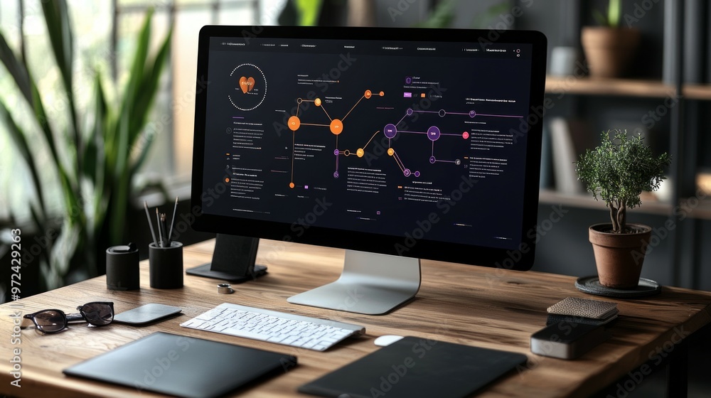 Work process and flowchart Managing tech organization. Businessman show business processes, management, systems on virtual screen with workflow automation diagram. Work process and flowchart Managing tech organization. Businessman show business processes, management, systems on virtual screen with workflow automation diagram.