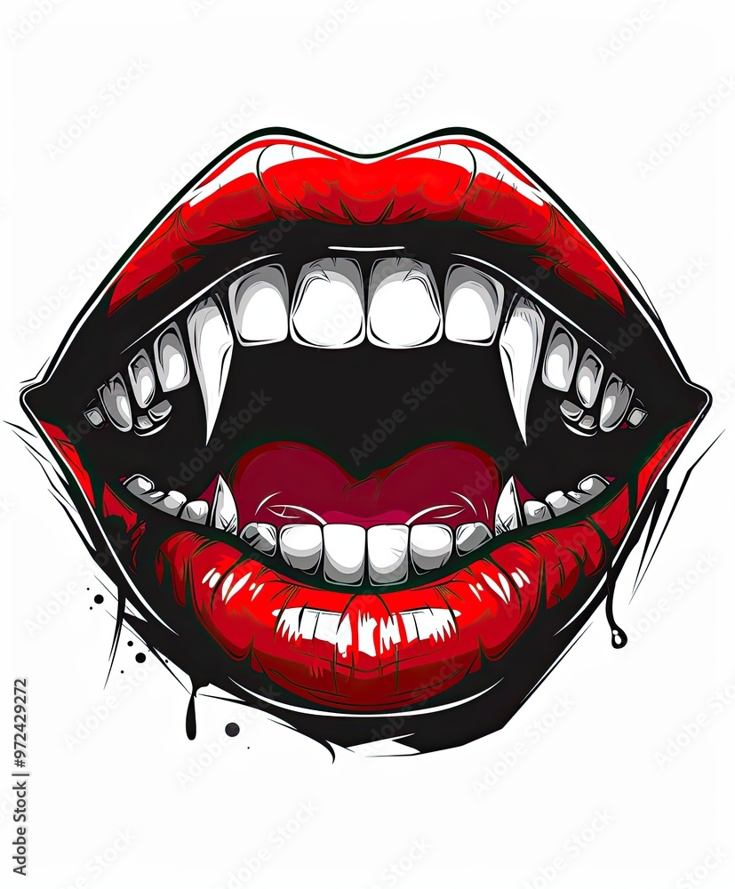 Obraz premium Vampire Lips Fangs Blood Red Graphic