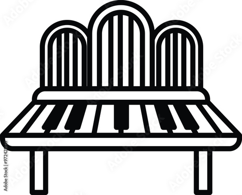 Illustration of a pipe organ in line drawing style.