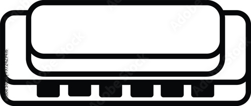A cartoonish image of a harmonica with a black and white button on top