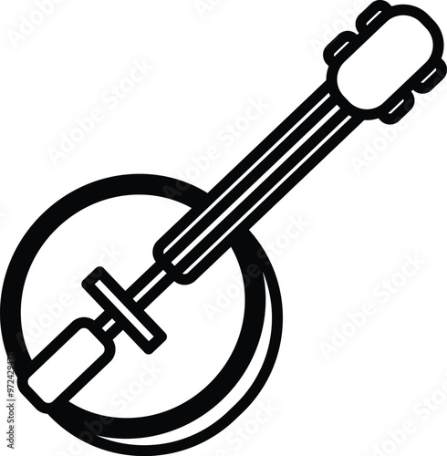 Illustration of a banjo in line drawing style.