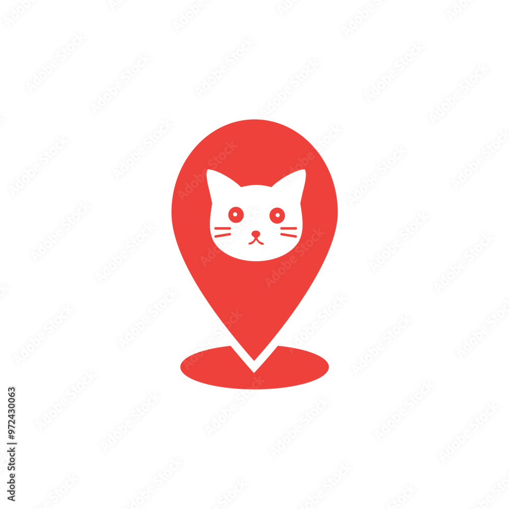 Cat Map Pin Location Icon. Pet Pointer Cat Map Pin Location Icon. Pet Pointer