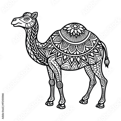 Black arabian camel silhouette isolated on white background