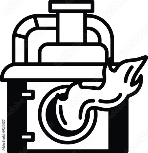 Illustration of a waste incinerator in line art style.