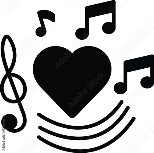 A heart with musical notes surrounding it