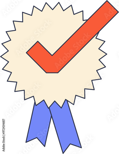 A yellow badge with a checkmark symbolizes quality assurance, certification, or achievement.