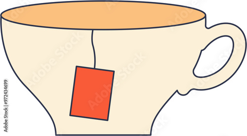 A stylized image of a steaming cup of tea with a teabag.