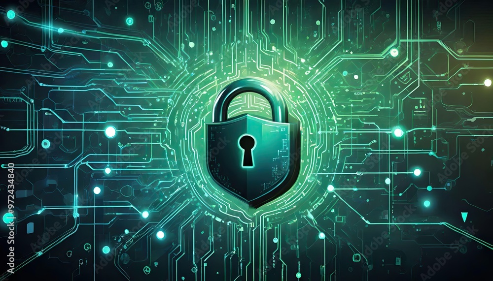 Glowing digital padlock over a circuit board, symbolizing cybersecurity, data protection, and secure technology networks Glowing digital padlock over a circuit board, symbolizing cybersecurity, data protection, and secure technology networks