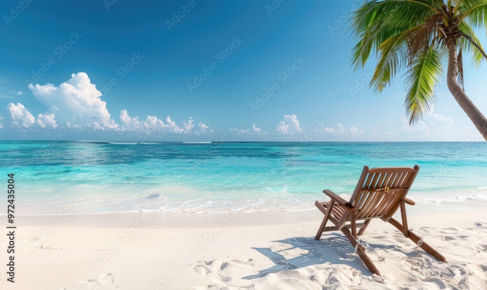 Tropical Beach Scene with Chair and Palm Tree Tropical Beach Scene with Chair and Palm Tree