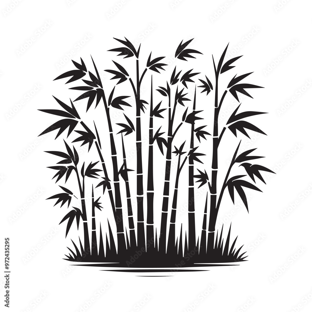 Fototapeta premium Bamboo silhouette black on white background. Bamboo vector design.