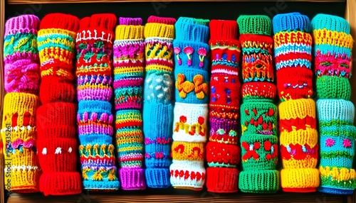 Vibrant assortment of knitted socks showcasing diverse patterns and rich colors