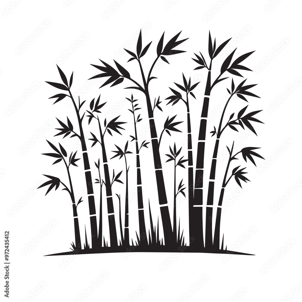 Fototapeta premium Bamboo silhouette black on white background. Bamboo vector design.