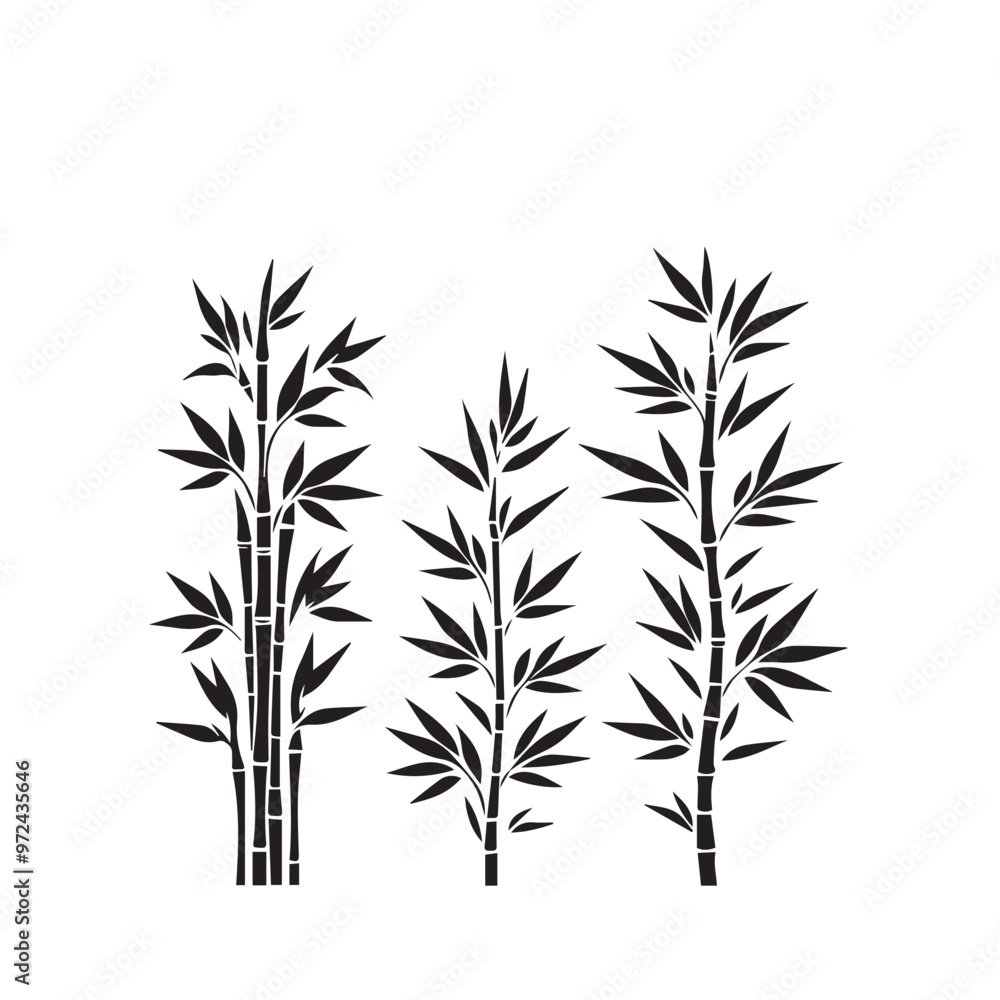Naklejka premium Bamboo silhouette black on white background. Bamboo vector design.