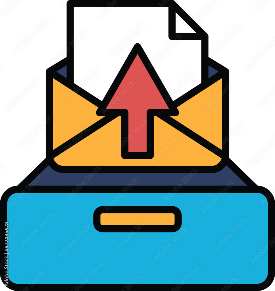 An envelope with a arrow pointing up is sitting in a file cabinet An envelope with a arrow pointing up is sitting in a file cabinet