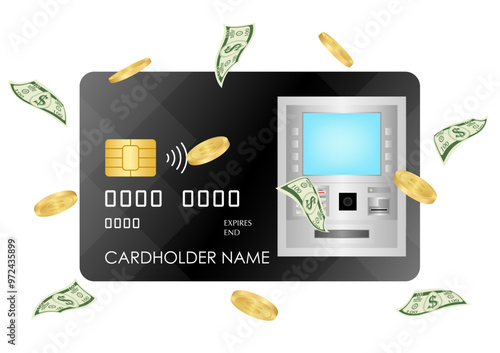 Credit Card, Debit Card or ATM Card. Vector Illustration Isolated on White Background. 
