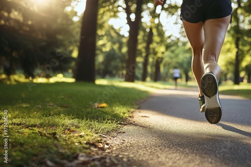 A runner running in a park. Close-up of the lower knee